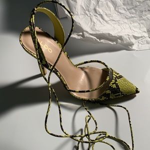 Lime green snake skin heels